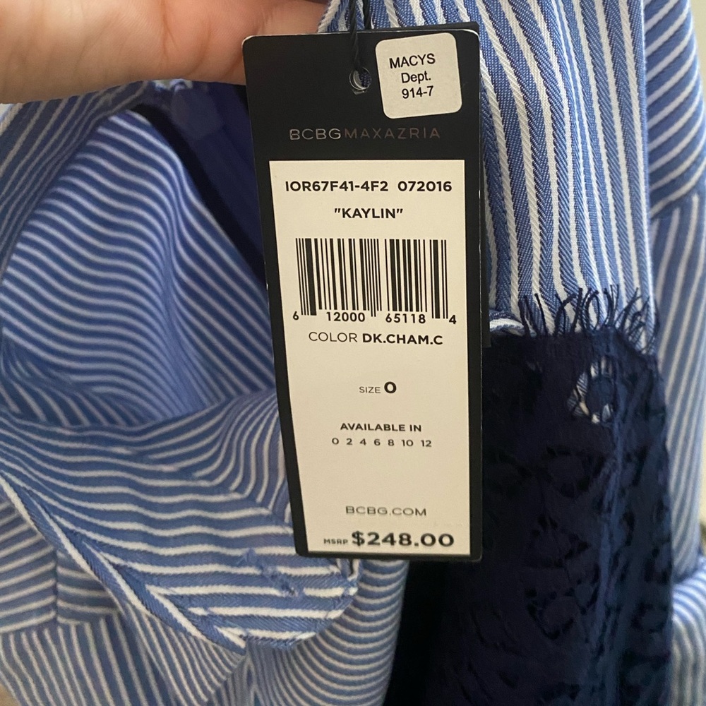 BCBG Maxazria Kaylin Blue striped Lace Dress - Picture 4 of 7